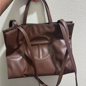 Telfar Chocolate Brown Shopping Tote with Embossed Logo